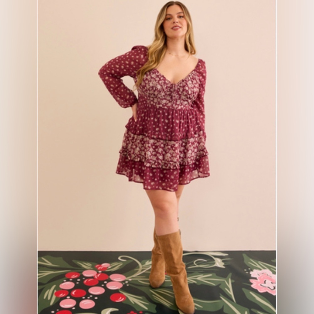 Altar'd State Teresa Floral Long Sleeve Mini Dress